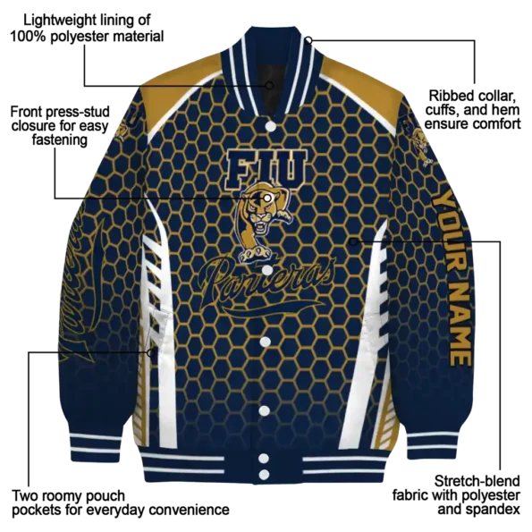 customized fiu panthers hexagon grid blue varsity jacket new arrival.webp