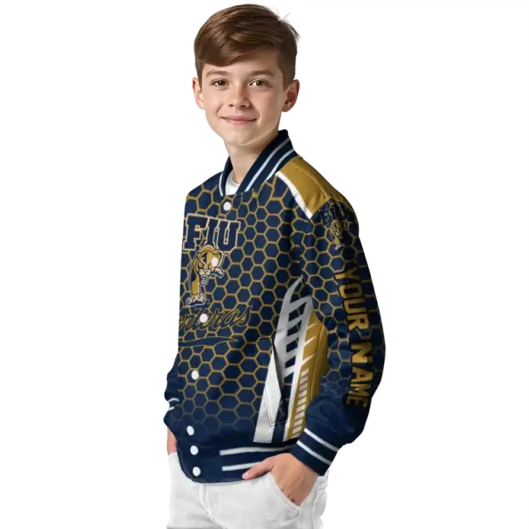 customized fiu panthers hexagon grid blue varsity jacket trendy.webp
