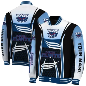 customized florida atlantic owls mesh effect blue black varsity jacket fashion forward.webp