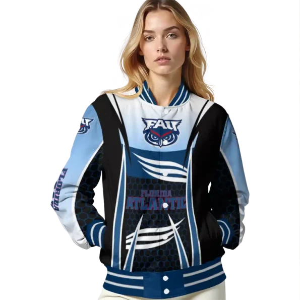 customized florida atlantic owls mesh effect blue black varsity jacket latest model.webp