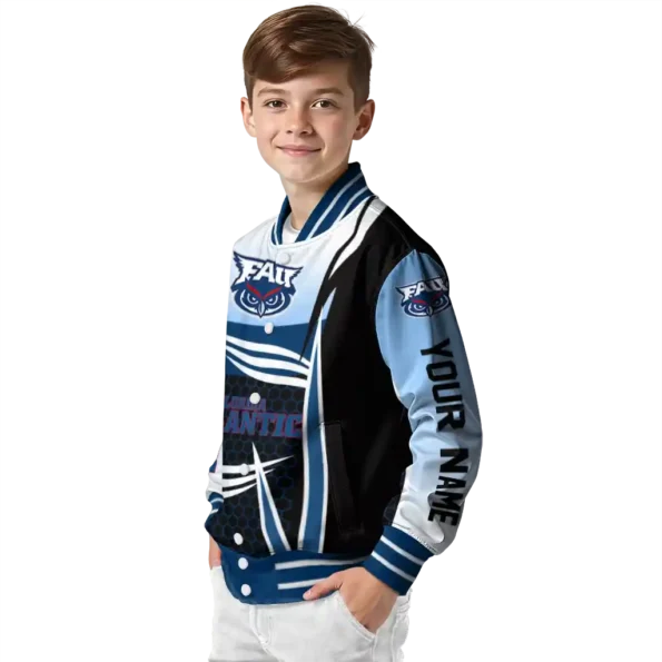 customized florida atlantic owls mesh effect blue black varsity jacket trendy.webp