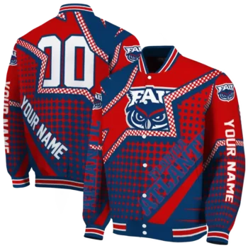 customized florida atlantic owls star burst blue varsity jacket fashion forward.webp