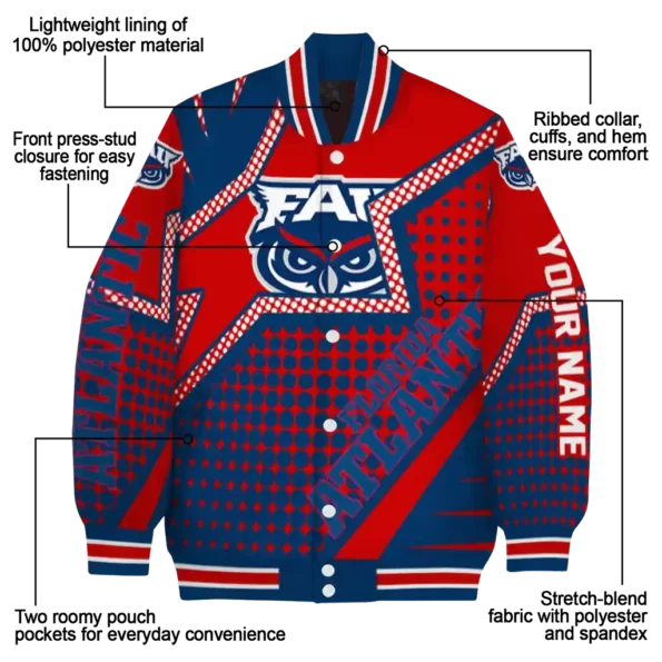 customized florida atlantic owls star burst blue varsity jacket new arrival.webp
