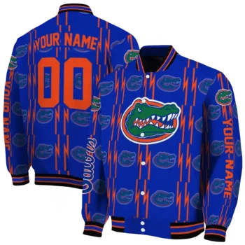 customized florida gators bolt stripe blue varsity jacket fashion forward.webp