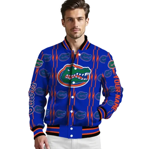 customized florida gators bolt stripe blue varsity jacket high quality.webp