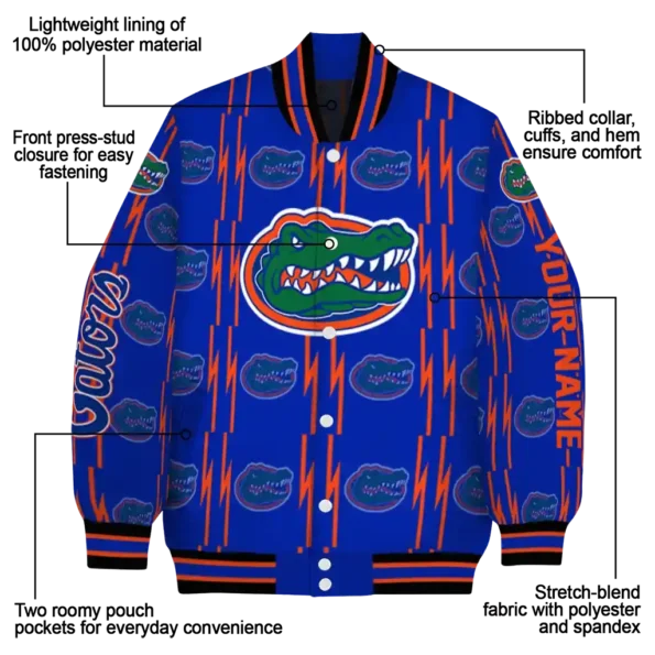 customized florida gators bolt stripe blue varsity jacket new arrival.webp