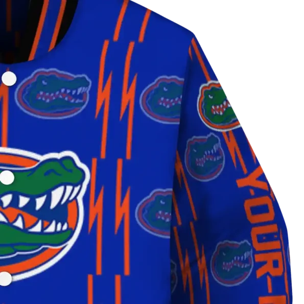 customized florida gators bolt stripe blue varsity jacket premium grade.webp