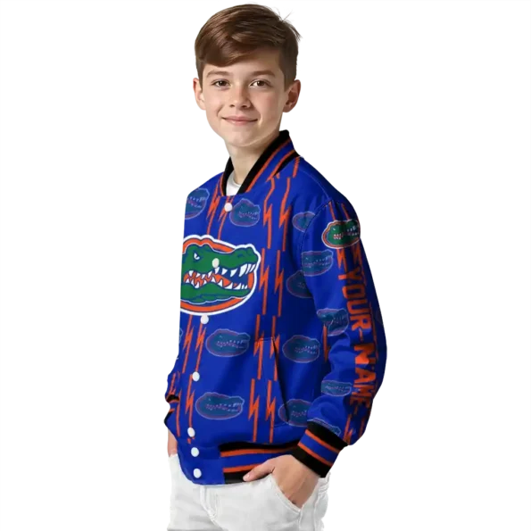 customized florida gators bolt stripe blue varsity jacket trendy.webp