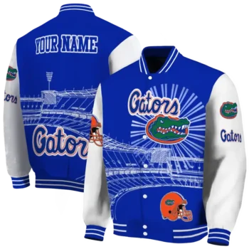 customized florida gators ferris arena blue white varsity jacket fashion forward.webp