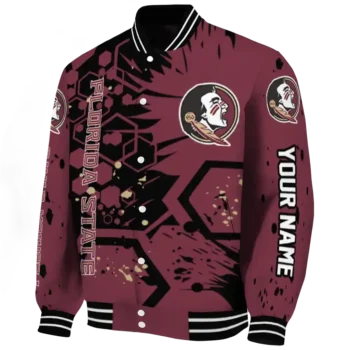 customized florida state seminoles hexagon cluster garnet black varsity jacket best selling.webp