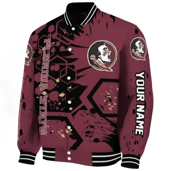 customized florida state seminoles hexagon cluster garnet black varsity jacket best selling.webp