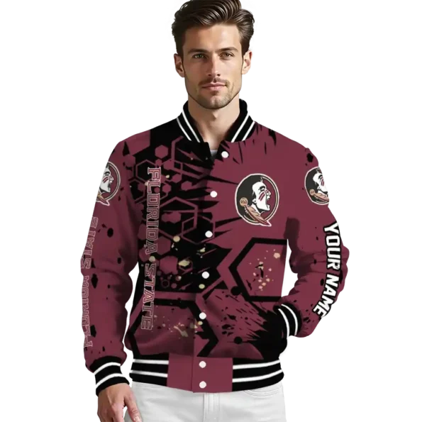 customized florida state seminoles hexagon cluster garnet black varsity jacket high quality.webp