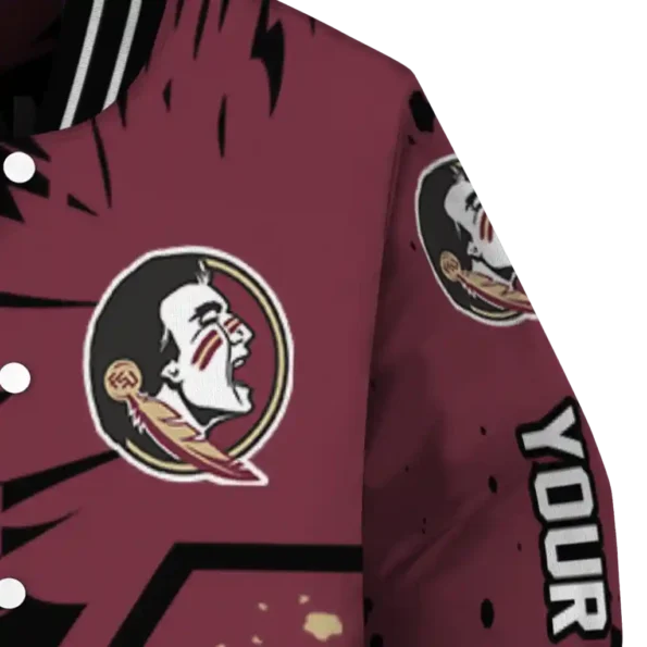 customized florida state seminoles hexagon cluster garnet black varsity jacket premium grade.webp