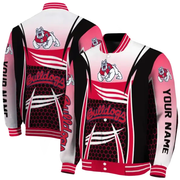 customized fresno state bulldogs mesh effect red black varsity jacket fashion forward.webp