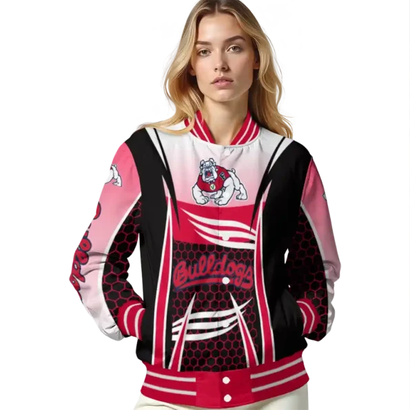 customized fresno state bulldogs mesh effect red black varsity jacket latest model.webp