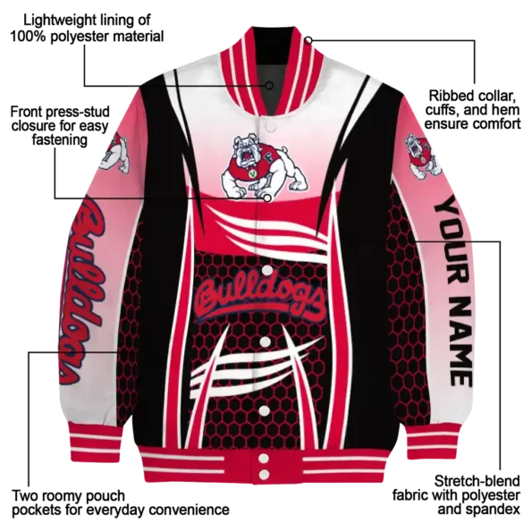 customized fresno state bulldogs mesh effect red black varsity jacket new arrival.webp