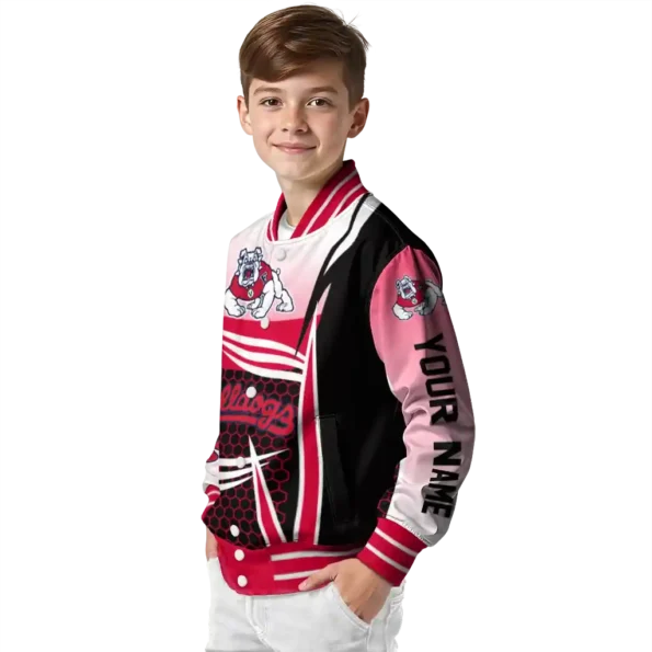 customized fresno state bulldogs mesh effect red black varsity jacket trendy.webp