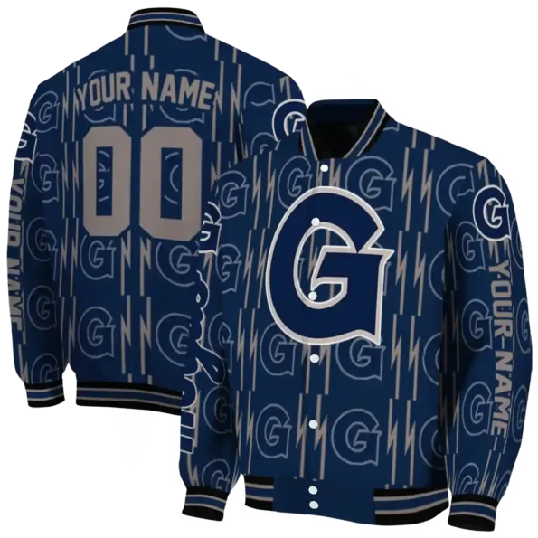 customized georgetown hoyas bolt stripe blue varsity jacket fashion forward.webp