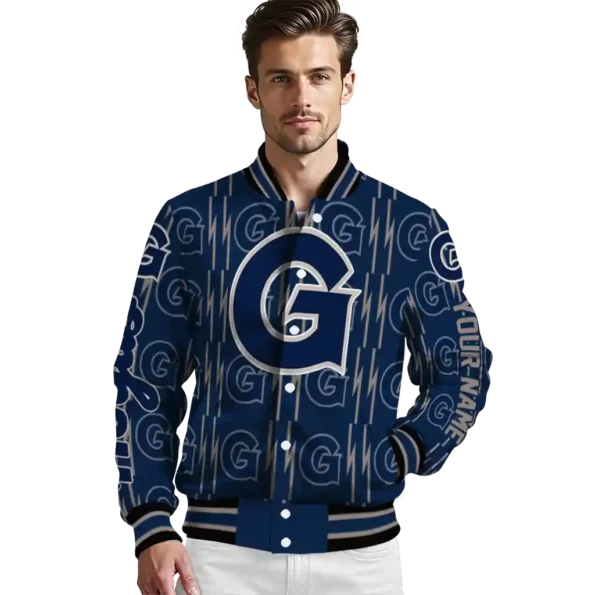 customized georgetown hoyas bolt stripe blue varsity jacket high quality.webp