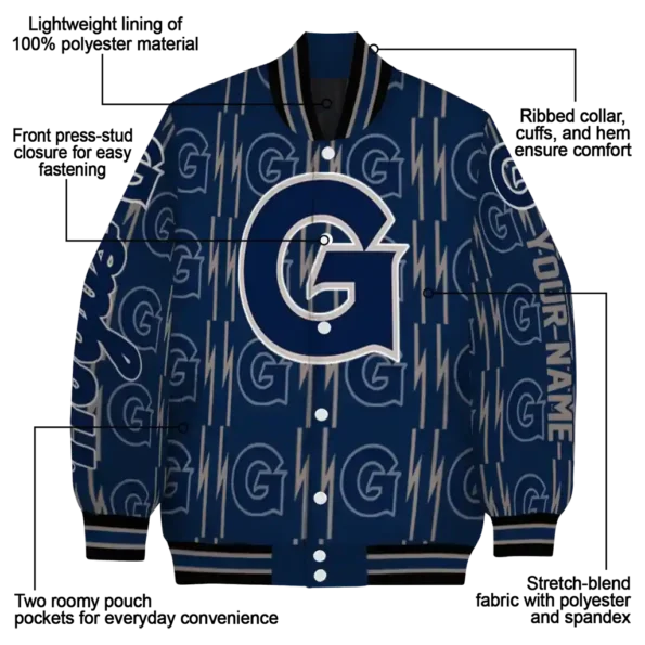 customized georgetown hoyas bolt stripe blue varsity jacket new arrival.webp