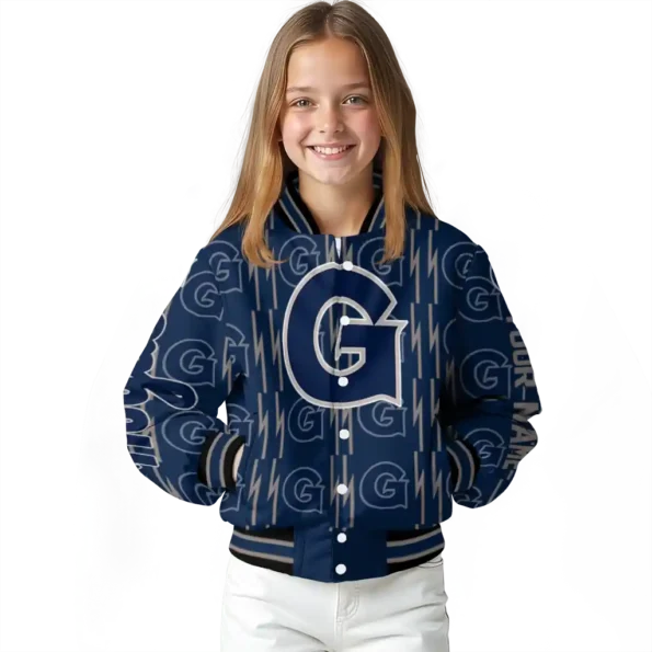 customized georgetown hoyas bolt stripe blue varsity jacket top rated.webp
