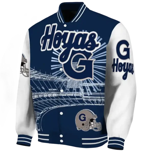customized georgetown hoyas ferris arena blue white varsity jacket best selling.webp