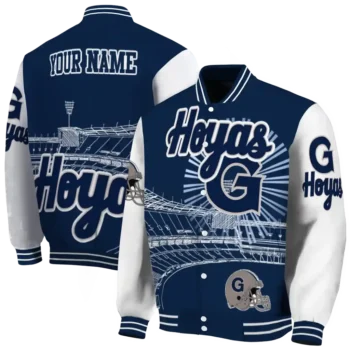 customized georgetown hoyas ferris arena blue white varsity jacket fashion forward.webp