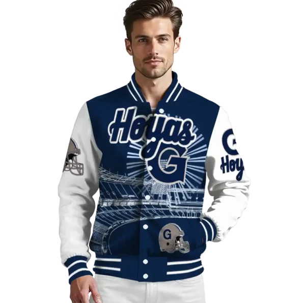 customized georgetown hoyas ferris arena blue white varsity jacket high quality.webp