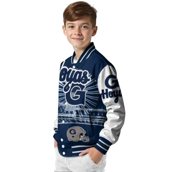 customized georgetown hoyas ferris arena blue white varsity jacket trendy.webp