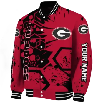 customized georgia bulldogs hexagon cluster red black varsity jacket best selling.webp
