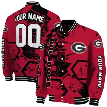 customized georgia bulldogs hexagon cluster red black varsity jacket fashion forward.webp
