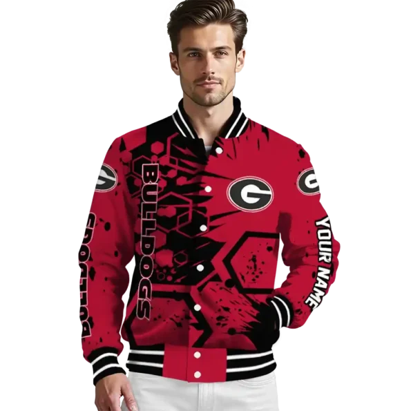 customized georgia bulldogs hexagon cluster red black varsity jacket high quality.webp