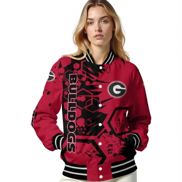 customized georgia bulldogs hexagon cluster red black varsity jacket latest model.webp