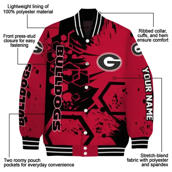 customized georgia bulldogs hexagon cluster red black varsity jacket new arrival.webp