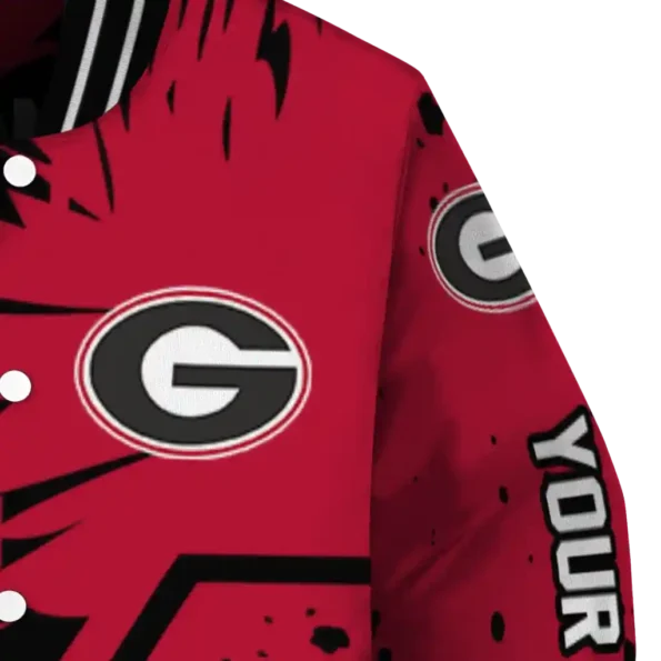 customized georgia bulldogs hexagon cluster red black varsity jacket premium grade.webp