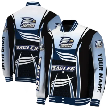 customized georgia southern eagles mesh effect blue black varsity jacket fashion forward.webp