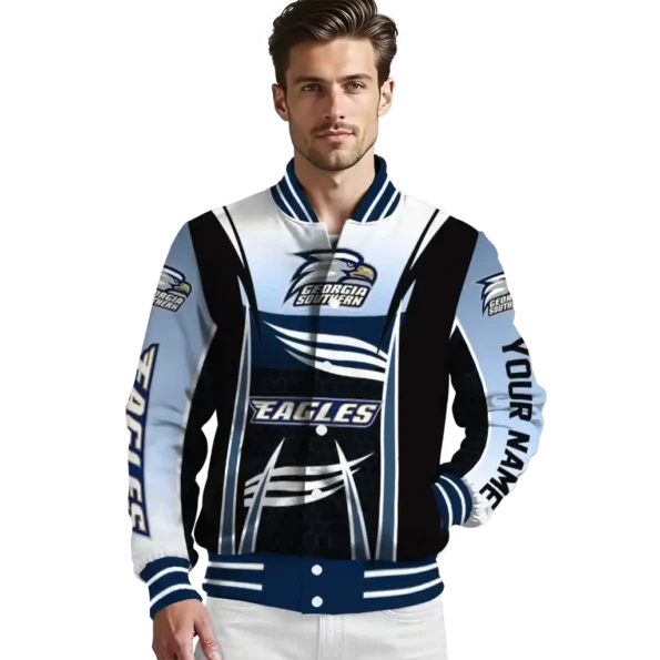 customized georgia southern eagles mesh effect blue black varsity jacket high quality.webp