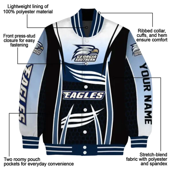 customized georgia southern eagles mesh effect blue black varsity jacket new arrival.webp