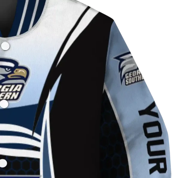 customized georgia southern eagles mesh effect blue black varsity jacket premium grade.webp