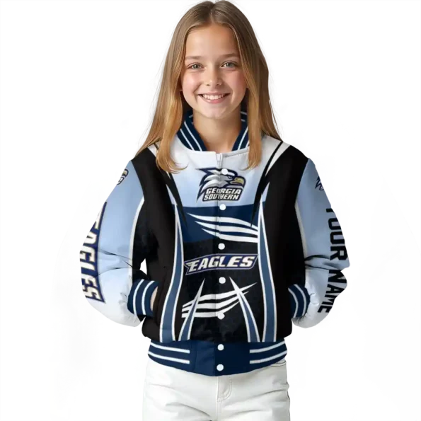 customized georgia southern eagles mesh effect blue black varsity jacket top rated.webp
