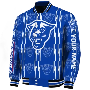 customized georgia state panthers bolt stripe blue varsity jacket best selling.webp