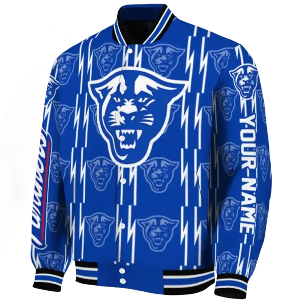 customized georgia state panthers bolt stripe blue varsity jacket best selling.webp