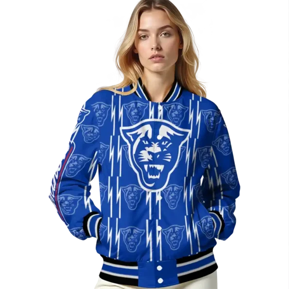 customized georgia state panthers bolt stripe blue varsity jacket latest model.webp