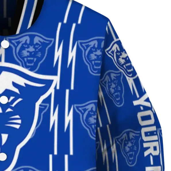 customized georgia state panthers bolt stripe blue varsity jacket premium grade.webp