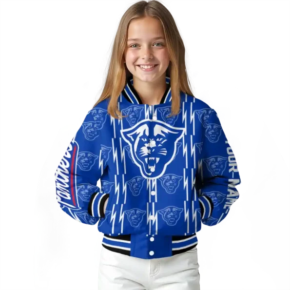 customized georgia state panthers bolt stripe blue varsity jacket top rated.webp