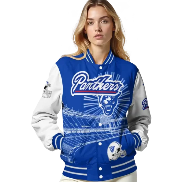 customized georgia state panthers ferris arena blue white varsity jacket latest model.webp