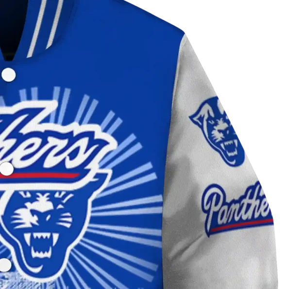 customized georgia state panthers ferris arena blue white varsity jacket premium grade.webp
