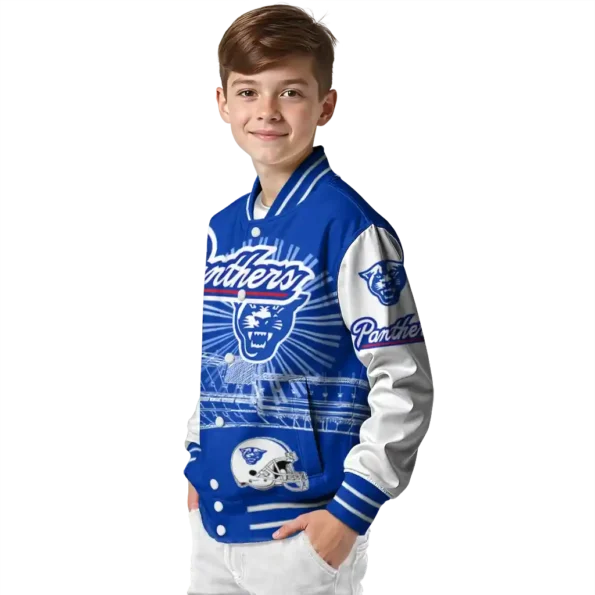 customized georgia state panthers ferris arena blue white varsity jacket trendy.webp