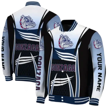 customized gonzaga bulldogs mesh effect blue black varsity jacket fashion forward.webp
