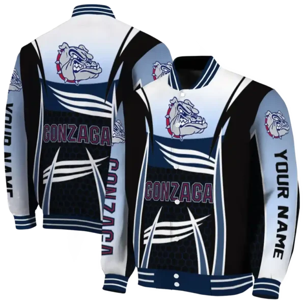 customized gonzaga bulldogs mesh effect blue black varsity jacket fashion forward.webp